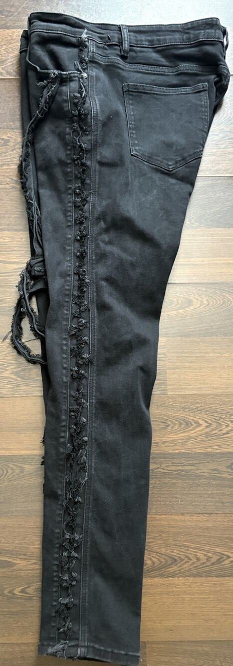 Damati Exclusive Distressed Fringe Loop Denim Jeans Black Men’s Size 36x32